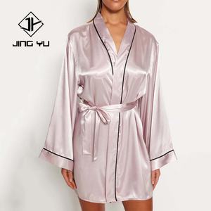 Bata de Satén de Seda 100% Personalizada en Color 2024, Bata de Satén para Mujer, Camisón Sexy de Manga Larga - Product Image 2