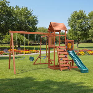 Équipement de jeu sûr cadre d'escalade durable maison de jeu pour enfants aire de jeux extérieure ensemble de jeu d'arrière-cour jouet ensemble de balançoire en bois - Product Image 5