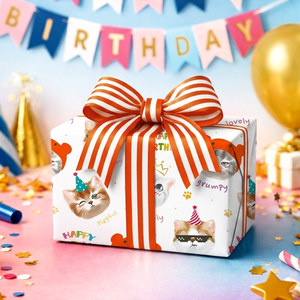 Cartoon kitten <b>pattern</b> birthday themed gift wrapping <b>paper</b> Children's birthday gift wrapping <b>paper</b> Original design Customizable - Product Image 1