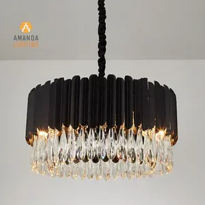 Thời Trang Kim Loại Thép Và Gunmetal Hiện Đại Đen Crystal Drop Chandelier Đối Với Trang Chủ Ánh Sáng Lịch Thi Đấu