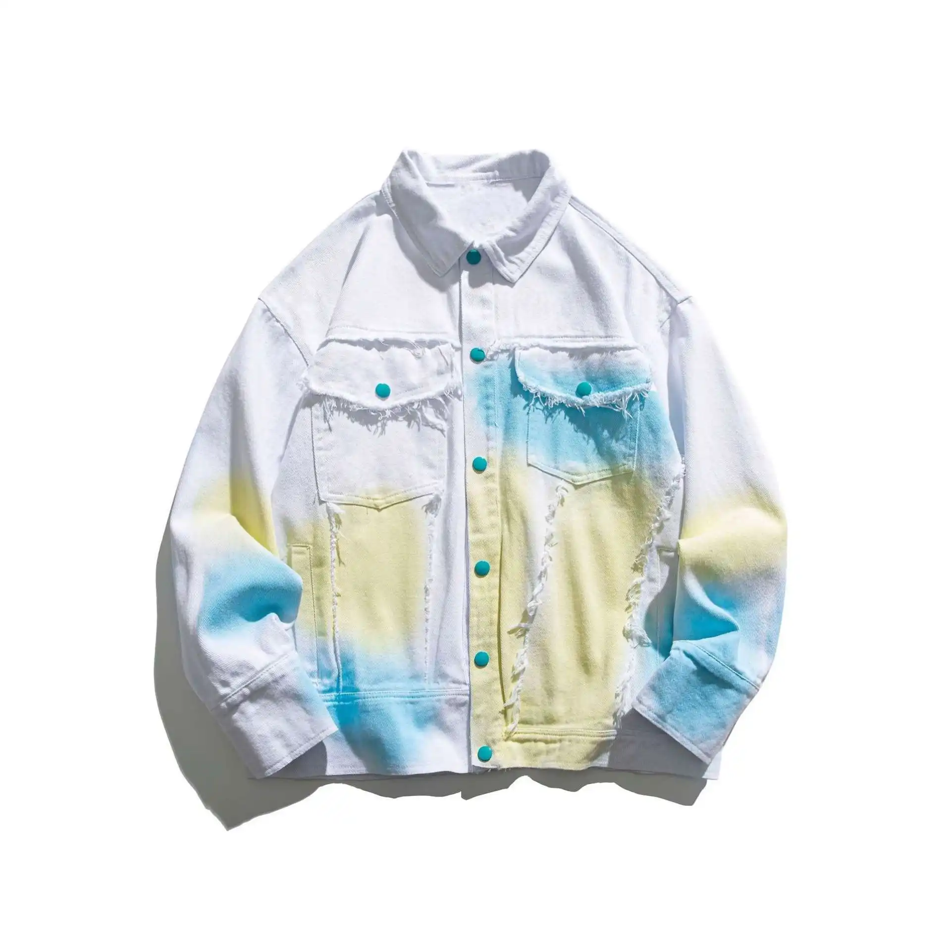 DOVEN OEM 제조 업체 사용자 정의 남성 코트 패션 컬러 인쇄 옷깃 의류 인기 데님 재킷