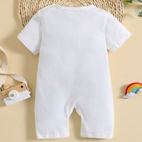 Pakaian Bayi Ramah Lingkungan Grosir Pabrik Unisex, Romper Putih Polos dengan Cetakan Huruf, Lengan Pendek, Romper Satu Potong, Kancing Tekan