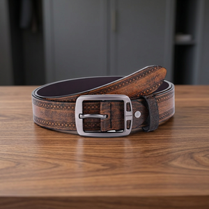 Cinturón de Cuero Genuino de Vaca con Hebilla de Acero, Rectangular, Resistente y Ligero, de 3.8 CM de Ancho, Estilo Casual para Hombre, Ecológico - Product Image 1