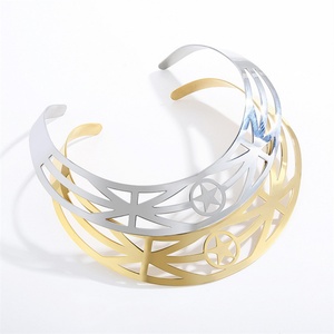 Super Big Size 18K Gold Plating Adjustable <b>Cuff</b> Star Necklace Stud <b>Earrings</b> Jewelry Set - Product Image 3