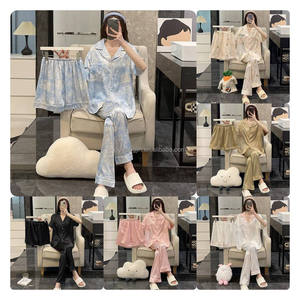 Ensemble de pyjama trois pièces pour <span class=keywords><strong>femme</strong></span>, motif dessin animé mignon, <span class=keywords><strong>taille</strong></span> élastique, prix bas, vente en gros, cardigan tissé à manches courtes et longues - Product Image 3
