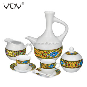 Vente en gros d'usine, design personnalisé turc et arabe, porcelaine fine carrée, 15 pièces, 17 pièces, tasse à café éthiopienne, art, reine de Saba, service à thé - Product Image 4