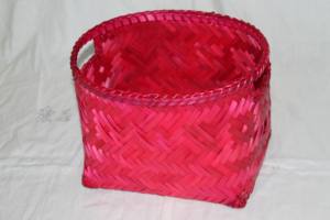 Vibrant Pink Round Woven Bamboo <b>Storage</b> Bin with Cut-Out Handles Stylish Practical <b>Closet</b> Desk <b>Organization</b> Made in Vietnam - Product Image 3