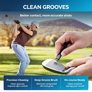 Brosse de nettoyage pour clubs de golf avec pulvérisateur d'eau, support rétractable portable, picots pour rainures de fer et poils en nylon, pour sac de golf - Product Image 2