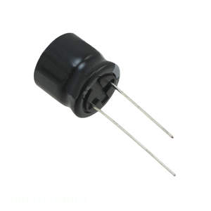 Distribuidor Autorizado UHE1J271MHD3 Condensador de Aluminio de 270 uF, 270UF, 20%, 63V, Radial, de Montaje a Través de Orificio - Product Image 1