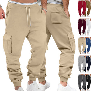 Pantalones cargo con forro polar para hombre, pantalones de trabajo informales con cordón en la cintura elástica, pantalones largos transpirables con múltiples bolsillos para ocio - Product Image 4