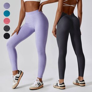 Pantalon de gymnastique à dos en V pour femmes taille haute Scrunch bout à bout entraînement de course à pied Leggings de Yoga sans couture à séchage rapide fabriqué en gros Spandex - Product Image 4