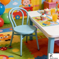 Chaise d'hôtel pour enfants en métal à double anneau, dossier coloré en fer, siège durable pour événements et fêtes d'anniversaire, vente en gros