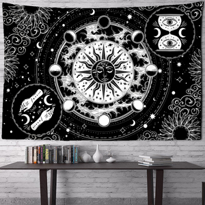 Tapisserie Mandala Imprimée Personnalisée Tissée Blanc Noir Soleil et Lune Décoration Murale Tarot Art Hippie Couverture pour Chambre d'Étudiant - Product Image 6
