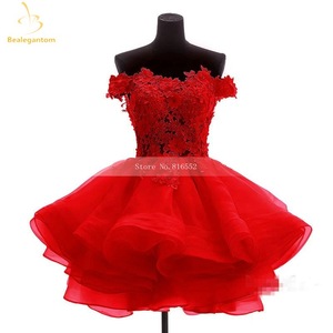 Bealegantom Purple Off Shoulder Tulle Bridesmaid Dress A Line Floral <b>Lace</b> Short Evening Gown For Women - Product Image 3