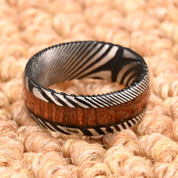 Bijoux fantaisie 8mm Unique noir argent bombé damas acier anneau Koa bois Lnlay hommes femmes alliance hommes bijoux