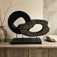 Sculpture en bois massif sculptée à la main, double abstrait, creuse, à grain concentrique et radial, noir vieilli, style Wabi Sabi, pour décoration de table