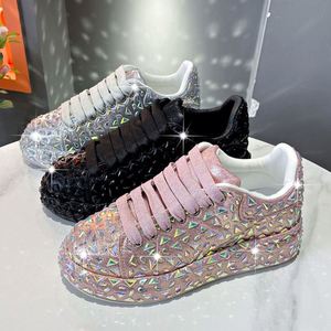 Chaussures pour femmes à strass brillants, nouvelle tendance, baskets décontractées à talon épais, respirantes, à lacets, baskets décontractées - Product Image 1
