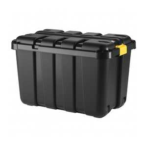Boîte à outils 150L en plastique noir avec roulettes, couvercle à clipser, verrouillage sécurisé, conteneur de rangement - Product Image 1