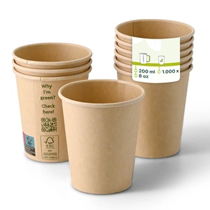 Gobelets en papier à paroi simple de 8 oz, diamètre 80 mm, couleur kraft, jetables, écologiques, pour boissons chaudes - Product Image 1