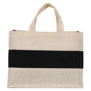 Bolsa de Compras Grande de Yute de Alta Calidad con Impresión Personalizada, Tela Reciclable Blanca y Negra, Hecha en Calcuta, India - Product Image 3