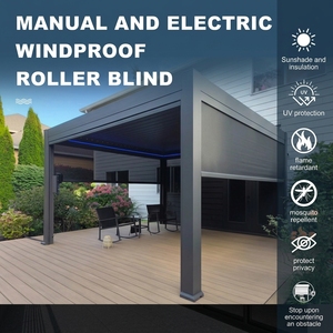 Store banne motorisé sur mesure, coupe-<span class=keywords><strong>vent</strong></span>, pare-soleil, imperméable, pour extérieur, balcon, piscine, pergola, électrique, super large, à fermeture éclair, té<span class=keywords><strong>l</strong></span>écommandé - Product Image 1