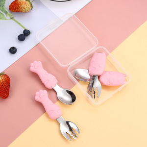 Juego de tenedor y cuchara para bebé, acero inoxidable 316, mango corto, sin Bpa, para bebés de 0 a 12 meses, vajilla para niños - Product Image 2