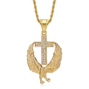 Hip Hop Cruz águila cristiana Iced Out Cubic Zirconia deslustre libre de acero inoxidable joyería de moda colgante collares al por mayor - Product Image 4