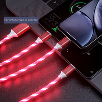 Câble de charge USB 3-en-1 lumineux de haute qualité 1,2 m avec LED, blindage tressé et gaine en PVC pour ordinateur et appareil photo