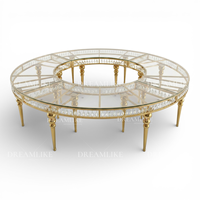 Table de banquet de luxe en acier inoxydable moderne et durable avec plateau en verre trempé pour hôtel, mobilier d'événement et de fête