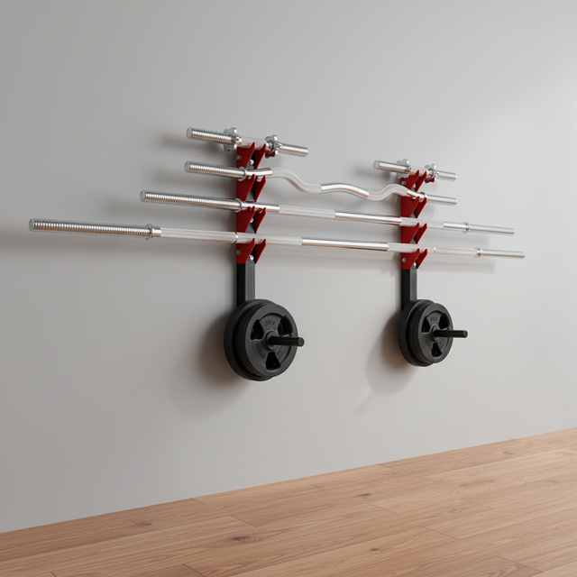 Heavy Duty Multi Functional Home Gym Space Saving Wall Mounted Steel Plate Barbell Storage Rack