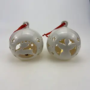 Boule de noël en céramique, boule en porcelaine avec lumière pour la décoration de vacances d'arbre