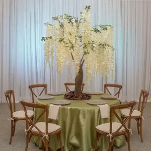 OT Venta de árbol de flores artificiales, decoración de boda púrpura, árbol de flores de glicina de imitación