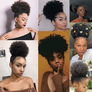 8 inç kadınlar ipeksi <span class=keywords><strong>Afro</strong></span> puf saç Bun Chignon klip aksesuarları ile kısa <span class=keywords><strong>Kinky</strong></span> kıvırcık İpli at kuyruğu - Product Image 6