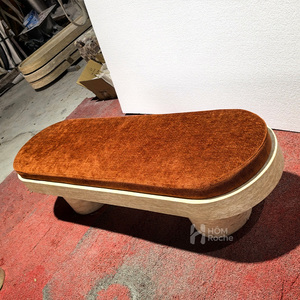 Modern Minimalist <strong>Seating</strong> Natural Marble Travertine <strong>Bench</strong> <strong>with</strong> Soft Velvet <strong>Cushion</strong> for Home &amp; Commercial Decor - Product Image 3