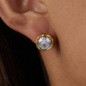 <b>Stud</b> <b>Earrings</b> Gold Plated <b>Crystal</b> Round Bezel Setting Party Jewelry For Women - Product Image 2
