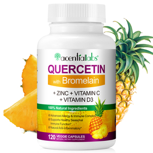 Cápsulas de Quercetina Acentiallabs con Bromelina para la Defensa del Sistema Inmunitario y la <span class=keywords><strong>Salud</strong></span> Cardiovascular, Ricas en Vitamina C, Zinc y Vitamina D3 - Product Image 1