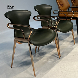 Modern <b>Dark</b> <b>Green</b> PU Leather Dining <b>Armchair</b> Rose Gold Metal Frame Upholstered Chair for Restaurant Hotel - Product Image 5