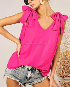 Camiseta sin Mangas con Tirantes Cruzados y Lazo en el Hombro, Color Rosa Intenso, para Mujer, Estilo Casual, Holgada, para Verano, Playa o Vacaciones - Product Image 2