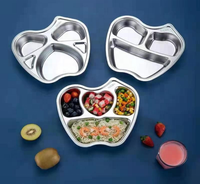 Assiettes de restauration en acier inoxydable pour enfants plateau de service alimentaire à 3 compartiments