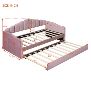 High Quality Twin Size Upholstered Daybed with Trundle ,Velvet Sofabed with USB Charging Ports,No Box-spring Needed,Pink - Product Image 6