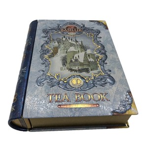 Custom Creatieve Boek Vorm Clamshell Blikken Doos Verpakking Gift Goede Kwaliteit Thee Verpakking Reliëf Tin Box Voedsel Verpakking Tin