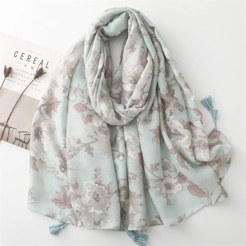 Marque de luxe coton écharpe femmes grands châles Design Hijab Echarpe imprimer gland écharpes dame plage étole silencieux Foulard paréo