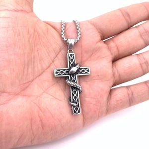 Stainless Steel <b>Cross</b> Pendant With Snake Design Men's Necklace Punk Retro Style Themed Pendant Fashion Jewelry - Product Image 3