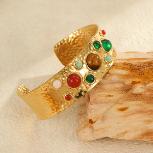 <span class=keywords><strong>Bracciale</strong></span> Aperto Vintage Alla Moda in Acciaio Inossidabile Placcato <span class=keywords><strong>Oro</strong></span> 18K <span class=keywords><strong>con</strong></span> Perle e <span class=keywords><strong>Pietre</strong></span> Naturali <span class=keywords><strong>Colorate</strong></span> Intarsiate, Gioiello Idea Regalo - Product Image 6
