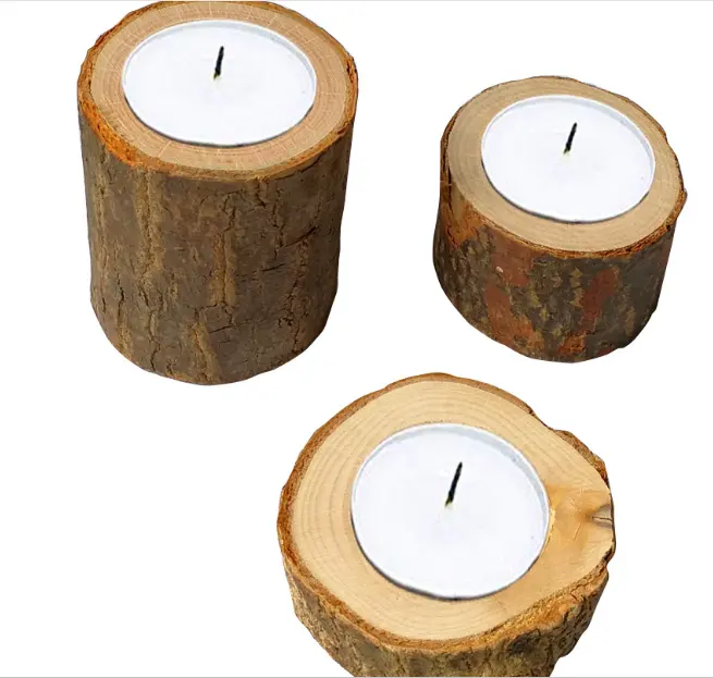 Handmade del commercio all'ingrosso creativo decorazione della casa del regalo set di Corteccia di Albero di legno palo supporto di candela di cerimonia nuziale caldo di cina