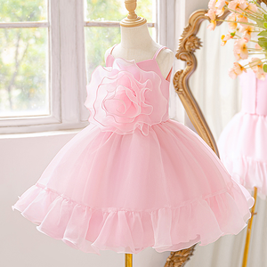 Robe de <span class=keywords><strong>princesse</strong></span> pour filles, nouvelle collection, <span class=keywords><strong>Europe</strong></span>, États-Unis, pour bébés, ceinture de condoléances, fleur tridimensionnelle, sans manches, coupe trapèze - Product Image 2
