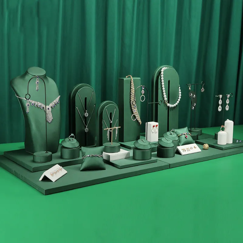 Présentoir de bijoux de Table, Statue personnalisée, en daim vert, de comptoir, vitrine de bijouterie en métal