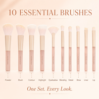 Ensemble de 10 pinceaux de maquillage de voyage miniatures avec logo personnalisé, pochette à fermeture éclair rose, kit de pinceaux cosmétiques portable