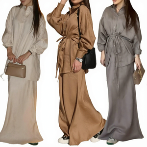 Ensemble jupe plissée 2 pièces T7 pour femme, jupe longue taille haute et chemise ample à manches longues, décontracté, en lin/coton écologique - Product Image 3