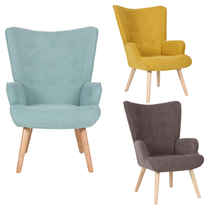 Nouveau design moderne, fauteuil d'appoint en tissu uni pour salon, fauteuil de lecture et de relaxation avec pieds en bois, fauteuil à dossier haut - Product Image 2